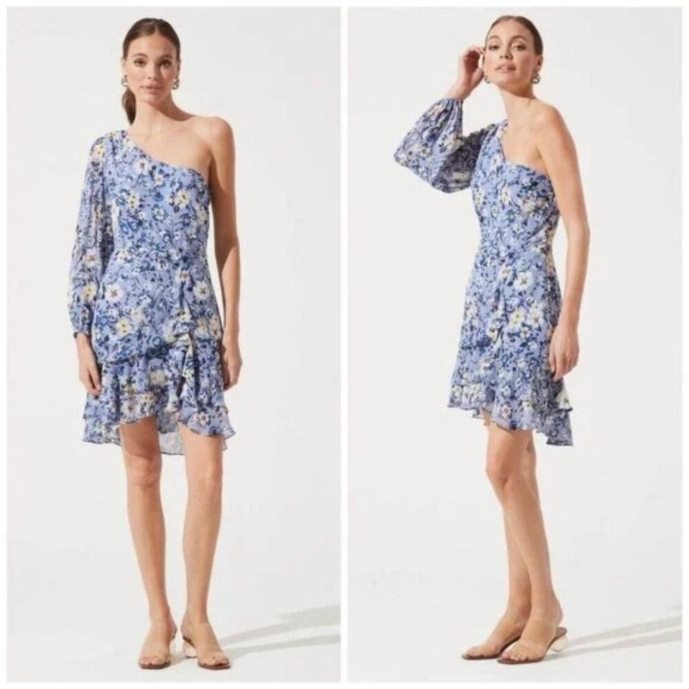 ASTR The Label Floral One Shoulder Ruffle Mini Dress Fairy Womens Size Small